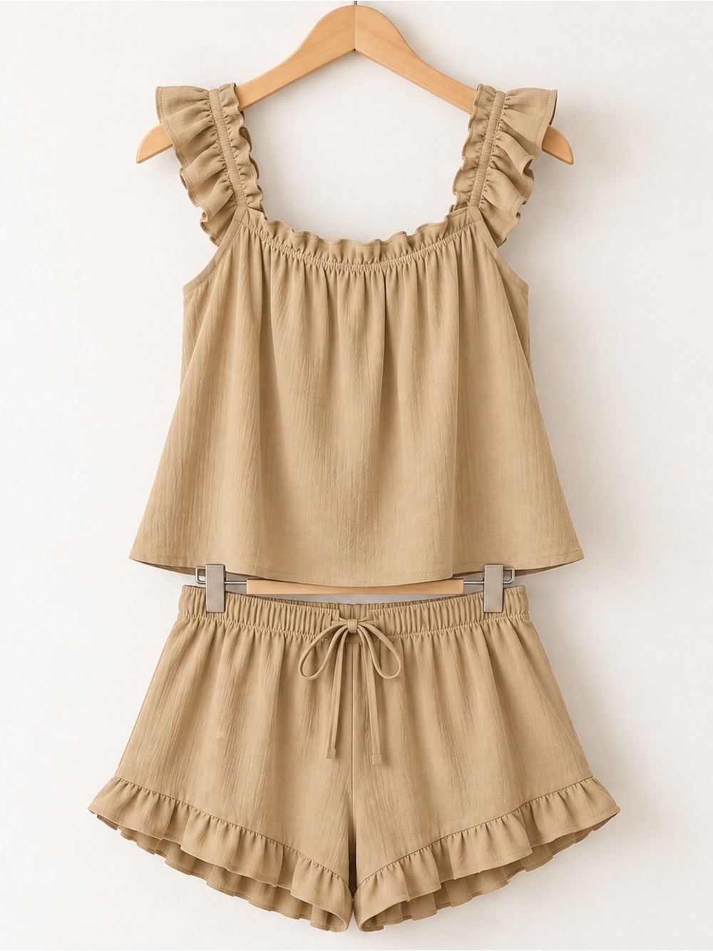 Women's Ruffle Strap Sleep Set - Beige
